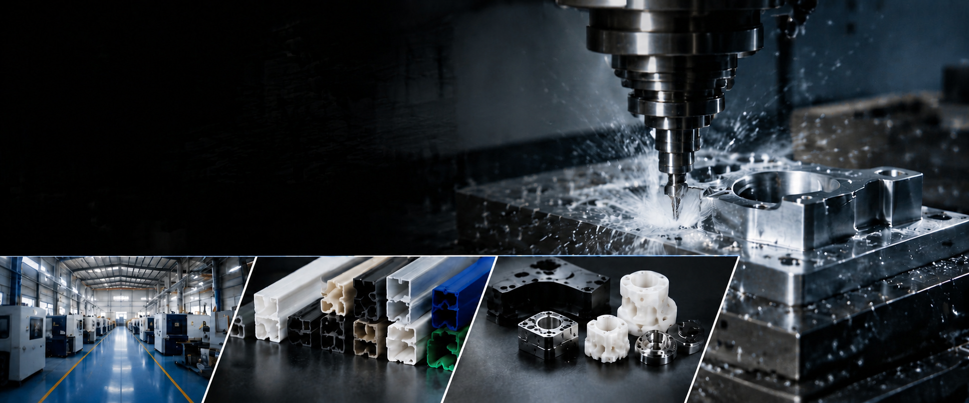 CNC machining workshop, plastic profiles and precision components